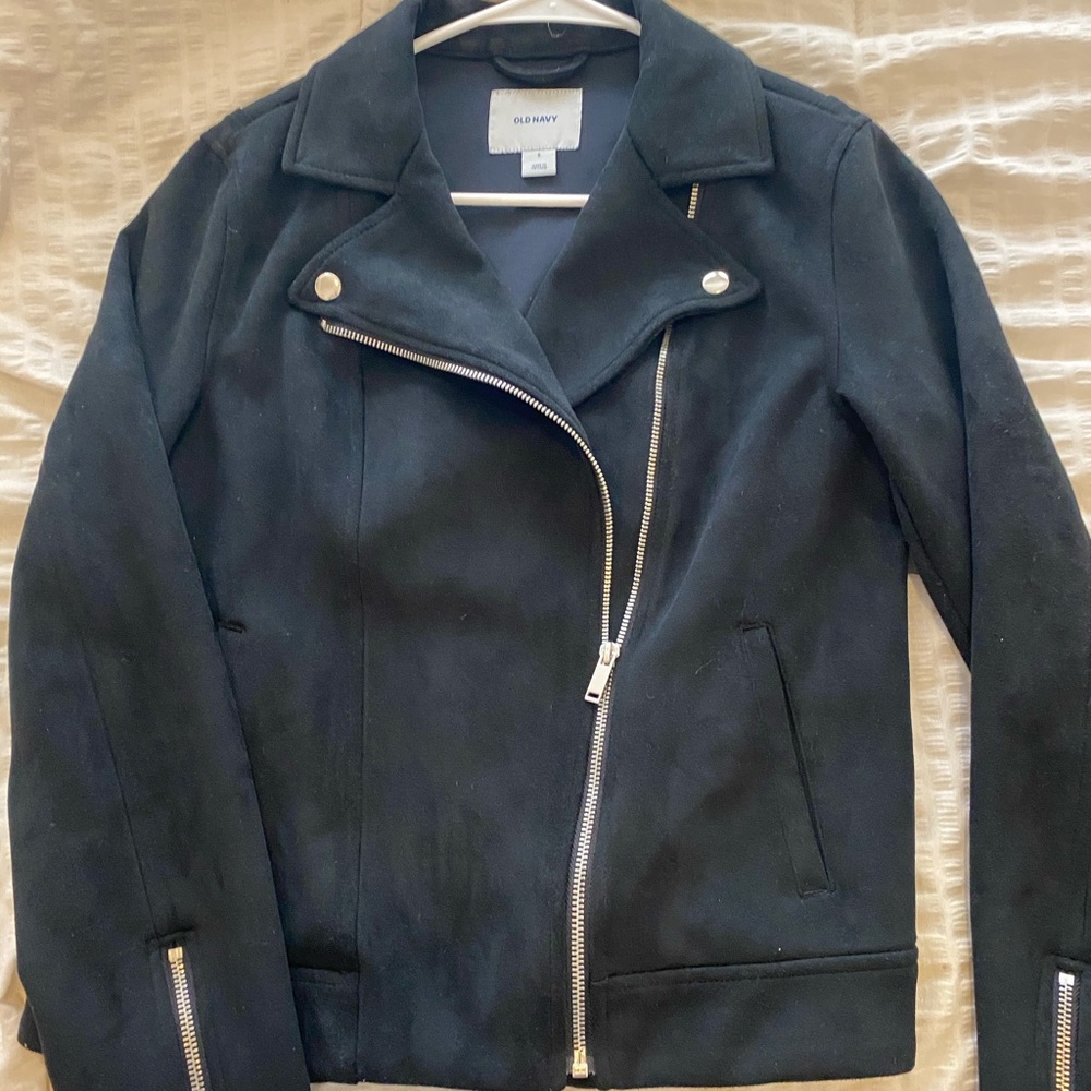 Moto jacket with silver zipper details